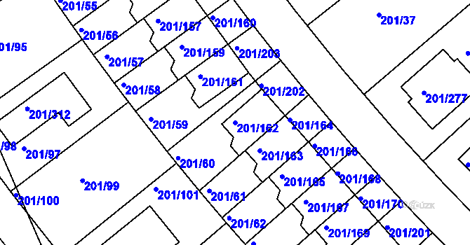 Parcela st. 201/162 v KÚ Černý Most, Katastrální mapa
