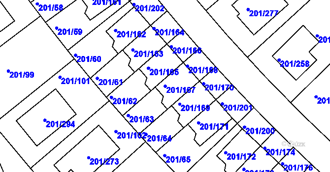 Parcela st. 201/167 v KÚ Černý Most, Katastrální mapa
