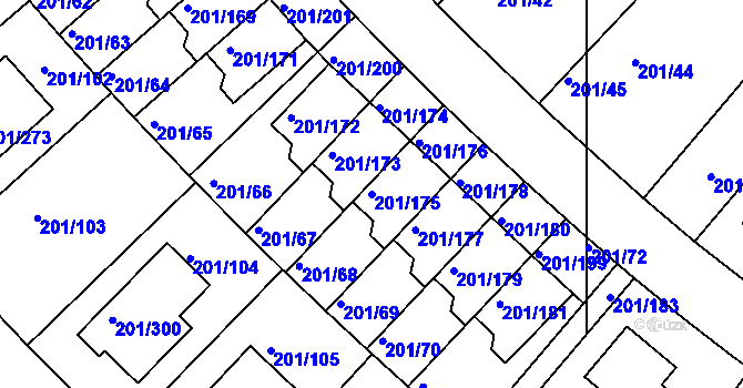 Parcela st. 201/175 v KÚ Černý Most, Katastrální mapa