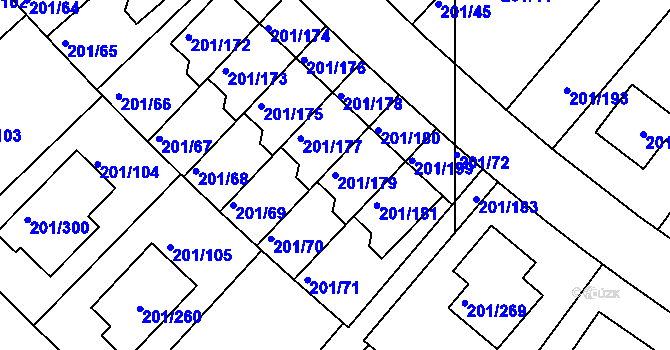 Parcela st. 201/179 v KÚ Černý Most, Katastrální mapa