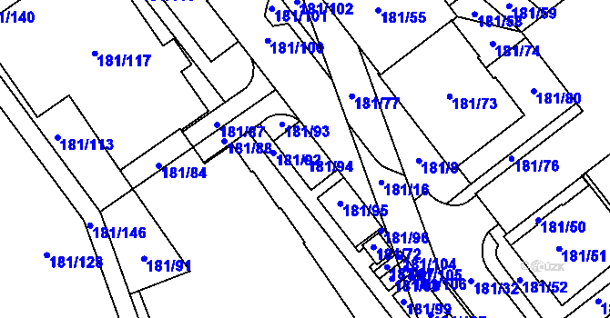 Parcela st. 181/94 v KÚ Černý Most, Katastrální mapa