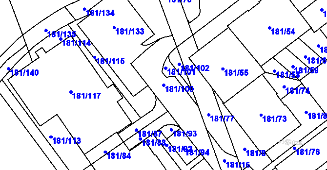 Parcela st. 181/100 v KÚ Černý Most, Katastrální mapa