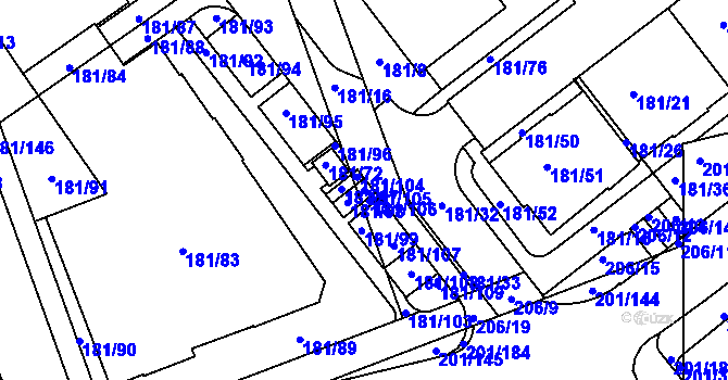 Parcela st. 181/105 v KÚ Černý Most, Katastrální mapa