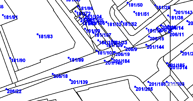 Parcela st. 181/103 v KÚ Černý Most, Katastrální mapa