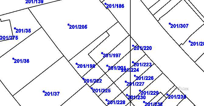 Parcela st. 201/197 v KÚ Černý Most, Katastrální mapa