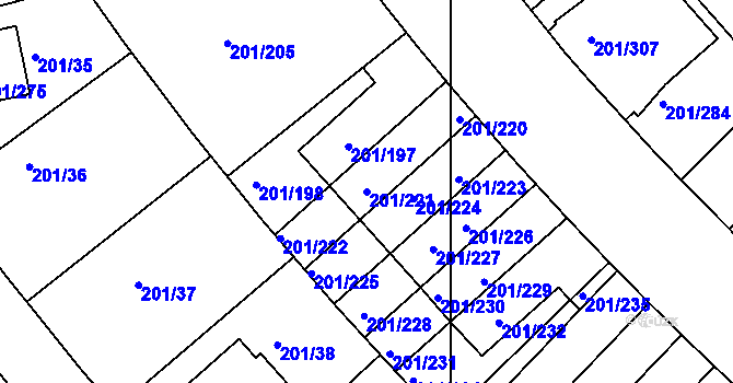 Parcela st. 201/221 v KÚ Černý Most, Katastrální mapa