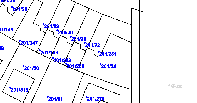 Parcela st. 201/251 v KÚ Černý Most, Katastrální mapa