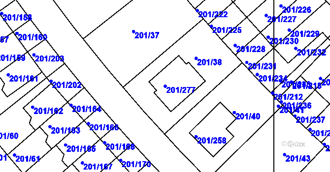 Parcela st. 201/277 v KÚ Černý Most, Katastrální mapa