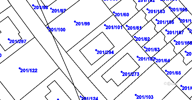 Parcela st. 201/294 v KÚ Černý Most, Katastrální mapa