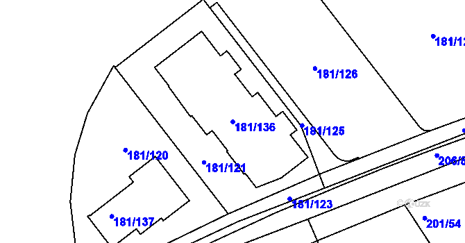 Parcela st. 181/136 v KÚ Černý Most, Katastrální mapa