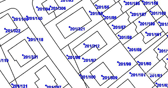 Parcela st. 201/312 v KÚ Černý Most, Katastrální mapa