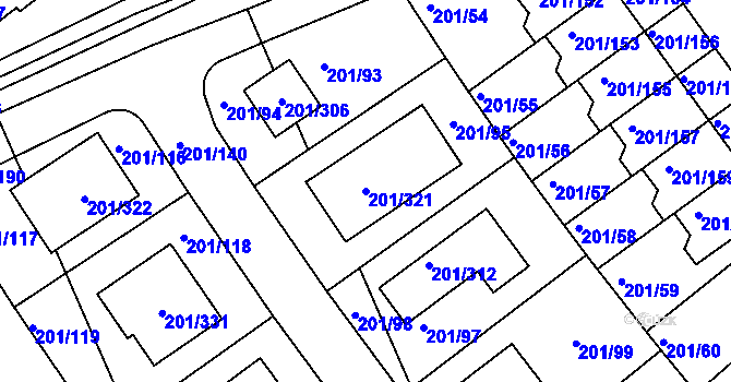 Parcela st. 201/321 v KÚ Černý Most, Katastrální mapa