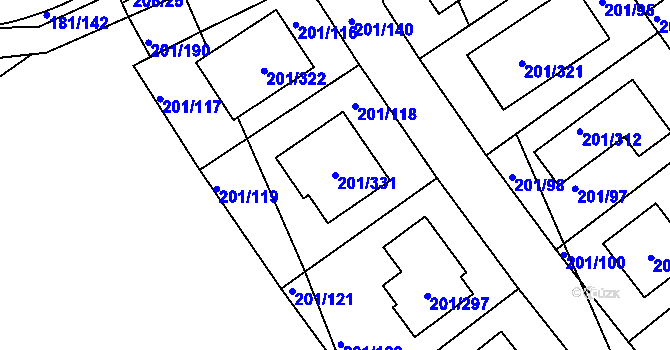 Parcela st. 201/331 v KÚ Černý Most, Katastrální mapa
