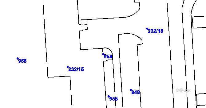 Parcela st. 954 v KÚ Černý Most, Katastrální mapa
