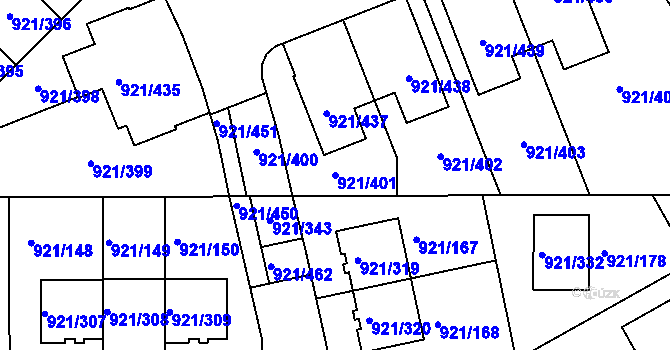 Parcela st. 921/401 v KÚ Hostavice, Katastrální mapa