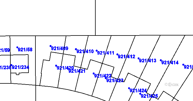 Parcela st. 921/411 v KÚ Hostavice, Katastrální mapa