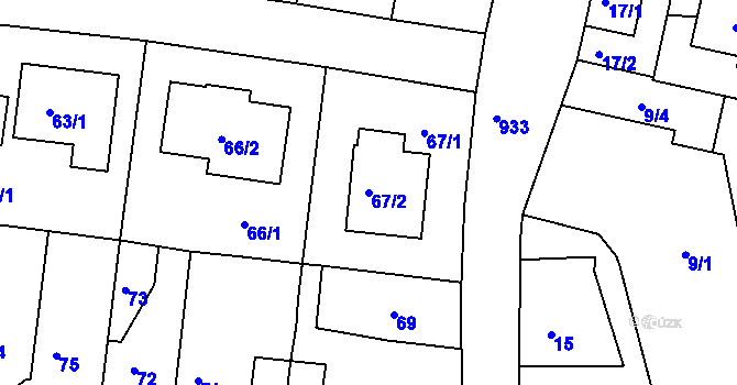 Parcela st. 67/2 v KÚ Hostavice, Katastrální mapa