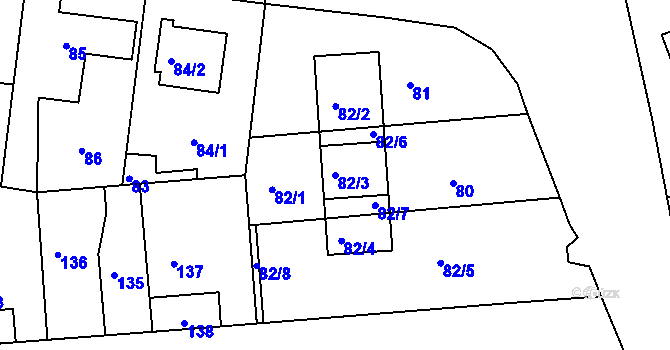 Parcela st. 82/3 v KÚ Hostavice, Katastrální mapa