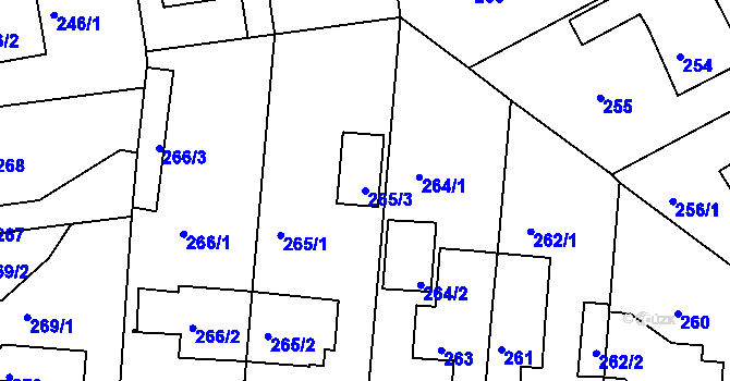 Parcela st. 265/3 v KÚ Hostavice, Katastrální mapa