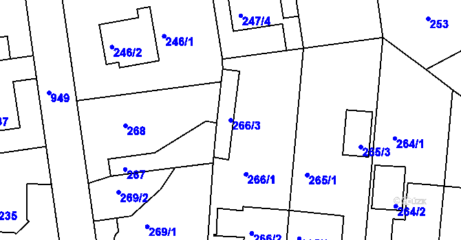 Parcela st. 266/3 v KÚ Hostavice, Katastrální mapa