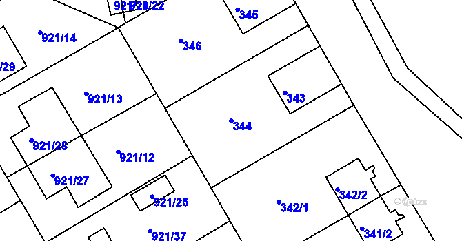 Parcela st. 344 v KÚ Hostavice, Katastrální mapa