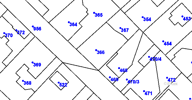 Parcela st. 366 v KÚ Hostavice, Katastrální mapa