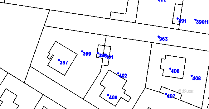 Parcela st. 401 v KÚ Hostavice, Katastrální mapa