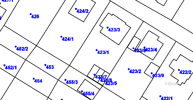 Parcela st. 423/1 v KÚ Hostavice, Katastrální mapa