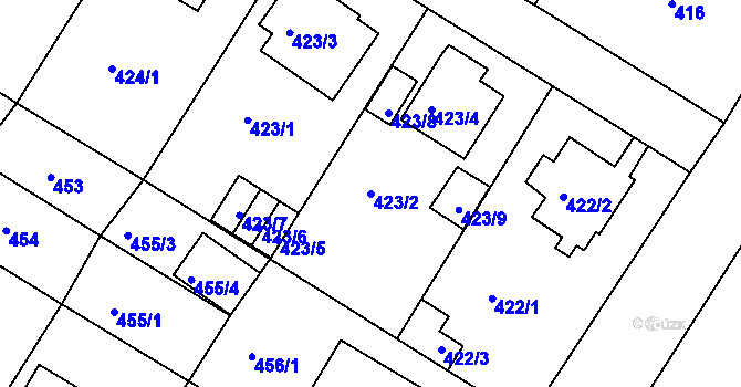 Parcela st. 423/2 v KÚ Hostavice, Katastrální mapa