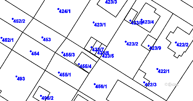 Parcela st. 423/6 v KÚ Hostavice, Katastrální mapa