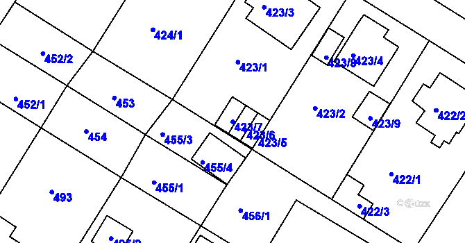 Parcela st. 423/7 v KÚ Hostavice, Katastrální mapa