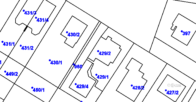 Parcela st. 429/2 v KÚ Hostavice, Katastrální mapa