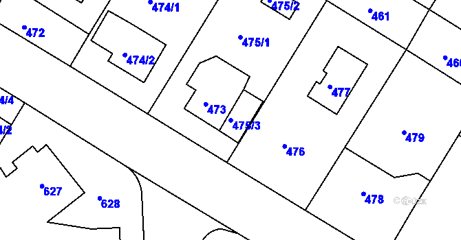Parcela st. 475/3 v KÚ Hostavice, Katastrální mapa