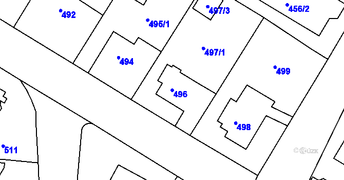 Parcela st. 496 v KÚ Hostavice, Katastrální mapa