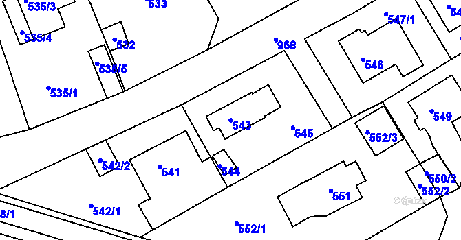 Parcela st. 543 v KÚ Hostavice, Katastrální mapa