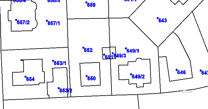 Parcela st. 651 v KÚ Hostavice, Katastrální mapa