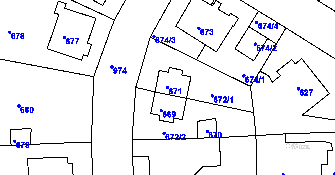 Parcela st. 671 v KÚ Hostavice, Katastrální mapa