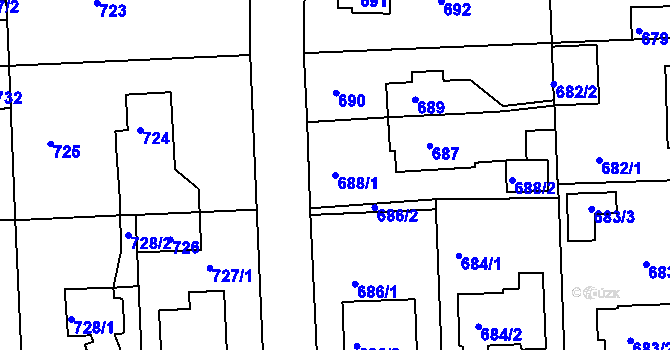 Parcela st. 688/1 v KÚ Hostavice, Katastrální mapa