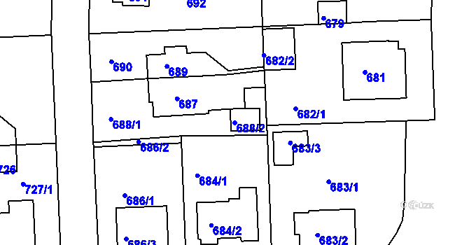 Parcela st. 688/2 v KÚ Hostavice, Katastrální mapa