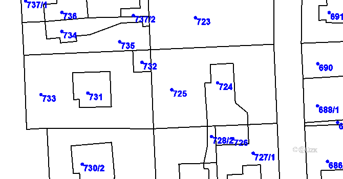Parcela st. 725 v KÚ Hostavice, Katastrální mapa