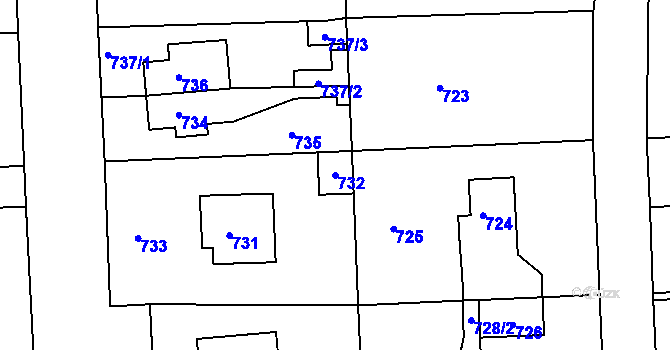 Parcela st. 732 v KÚ Hostavice, Katastrální mapa