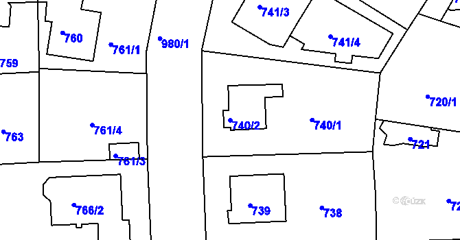 Parcela st. 740/2 v KÚ Hostavice, Katastrální mapa