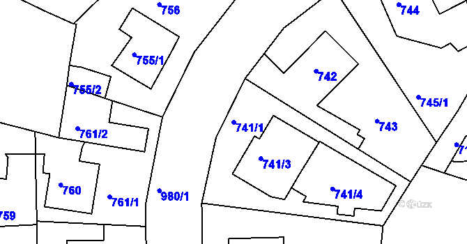 Parcela st. 741/1 v KÚ Hostavice, Katastrální mapa