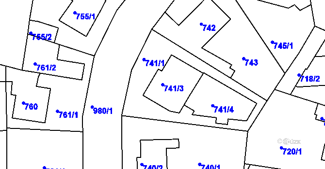 Parcela st. 741/3 v KÚ Hostavice, Katastrální mapa
