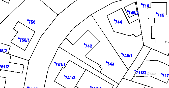 Parcela st. 742 v KÚ Hostavice, Katastrální mapa