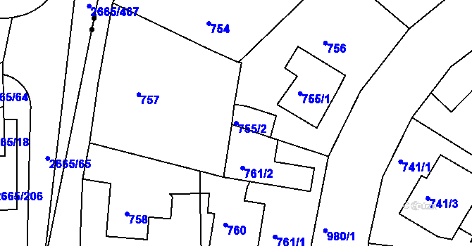 Parcela st. 755/2 v KÚ Hostavice, Katastrální mapa