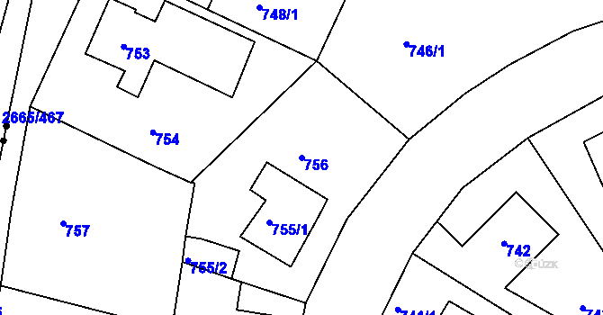 Parcela st. 756 v KÚ Hostavice, Katastrální mapa