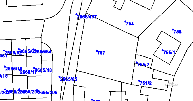 Parcela st. 757 v KÚ Hostavice, Katastrální mapa