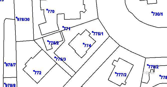 Parcela st. 774 v KÚ Hostavice, Katastrální mapa