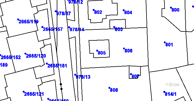 Parcela st. 805 v KÚ Hostavice, Katastrální mapa